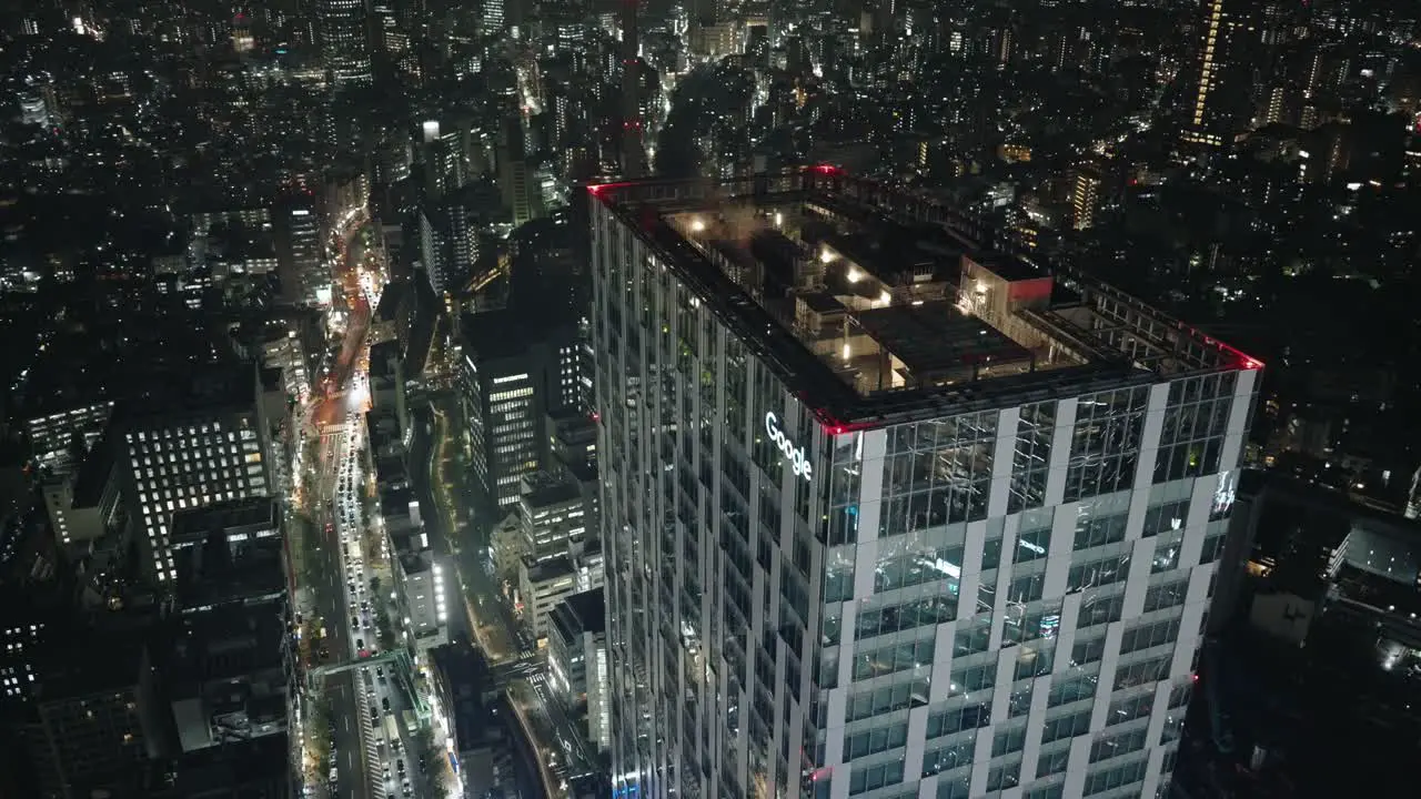 Rooftop Of Google Headquarter Building In Shibuya Tokyo During Nighttime high angle hyper-lapse