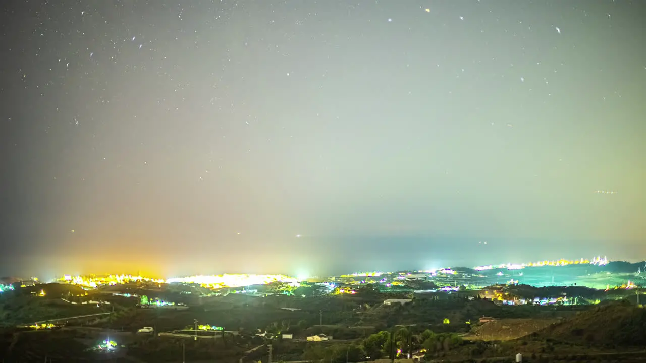 Long Exposure Night Timelapse with Stars Over Malaga Airport