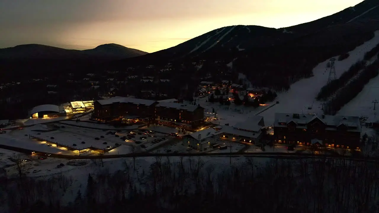 Ski resort during sunset in Vermont- Drone video