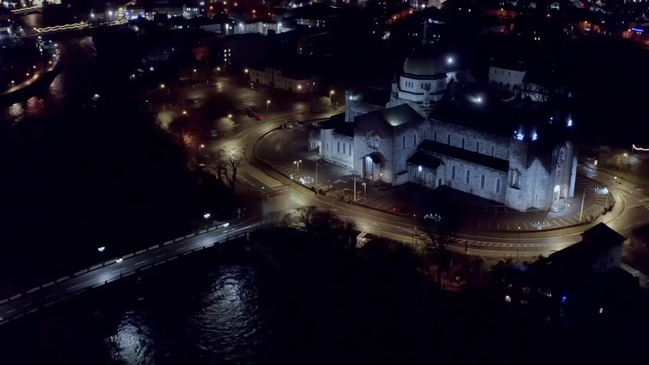 Galway cathedral and city lights at night