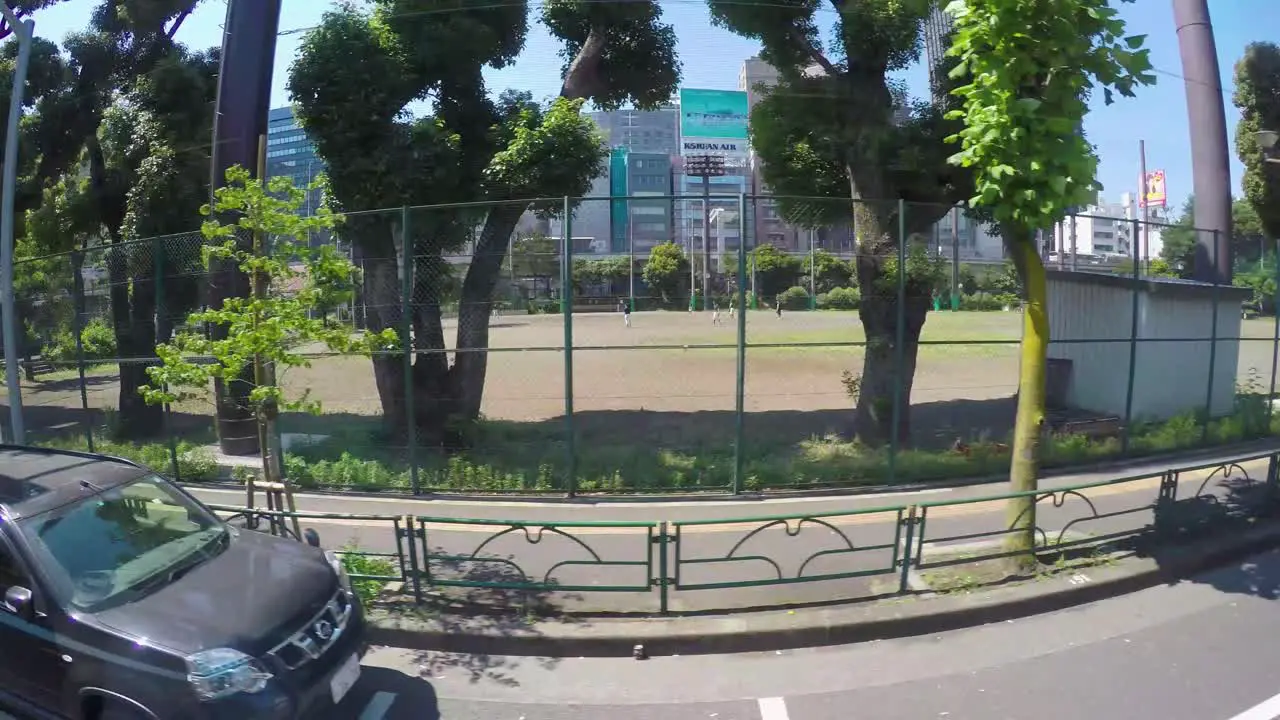 Bus tour with a go pro side view of the city passing by