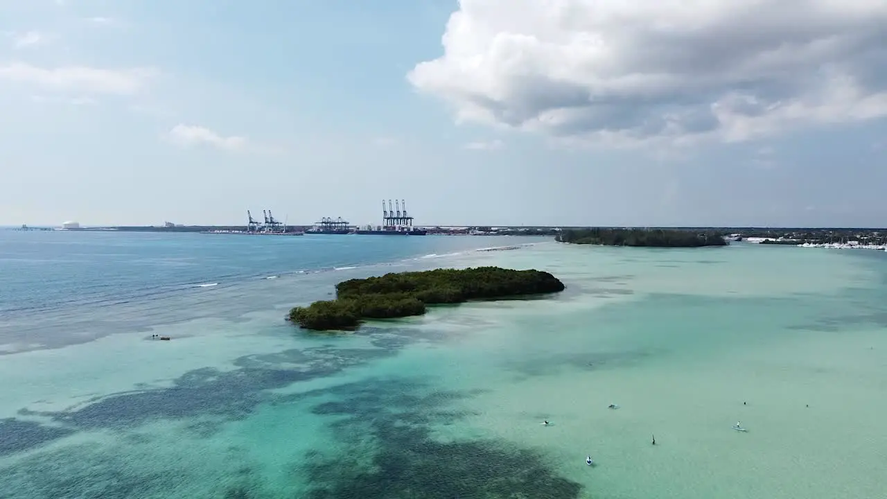 drone captures from above paradise island with beautiful islands sea with beautiful blue color boca chica dominican republic dominican republic