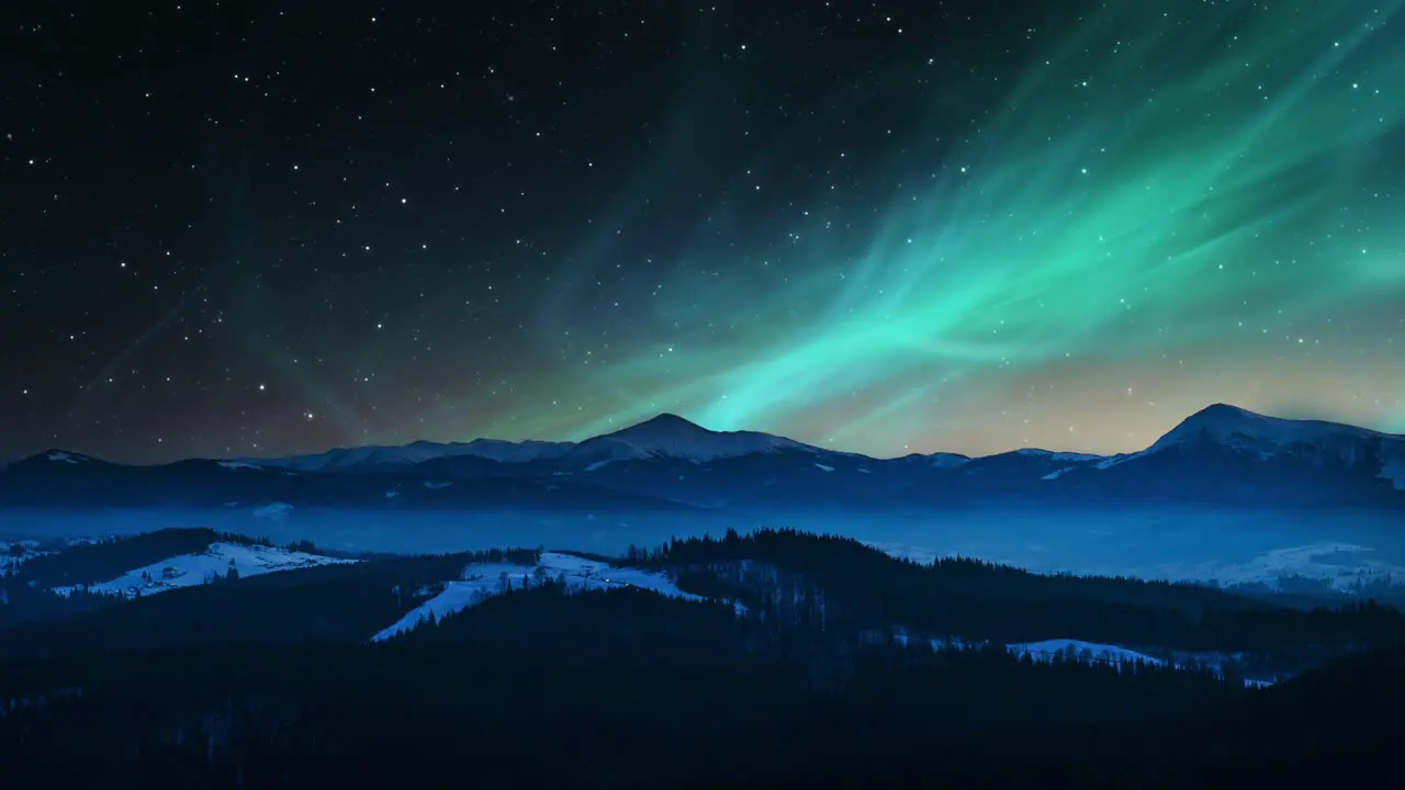 Aurora Borealis or Northern Lights mountain scenery landscape at night