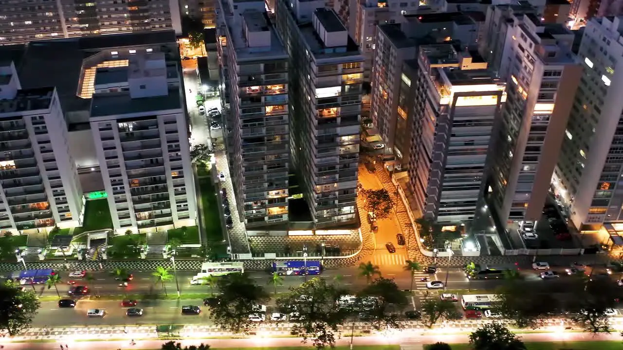 Night Aerial View of Coastal City of Santos Sao Paulo Brazil