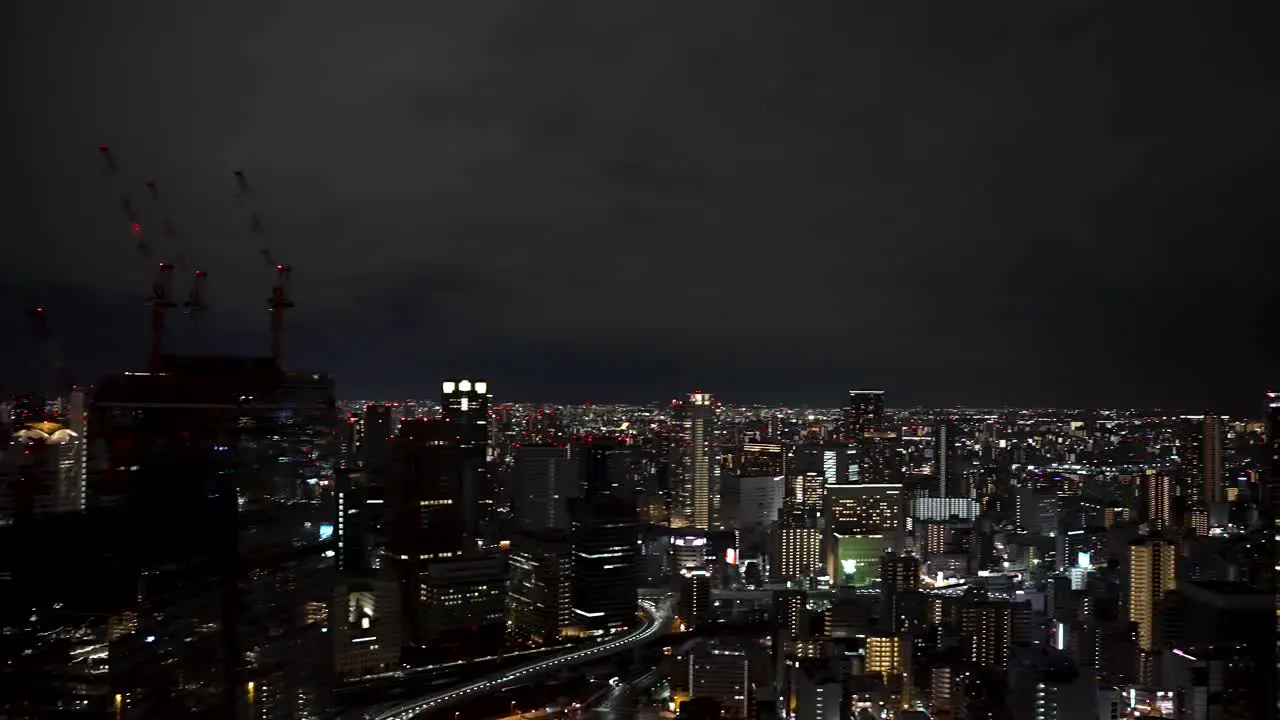 Panoramic Osaka Skyline Night Time View