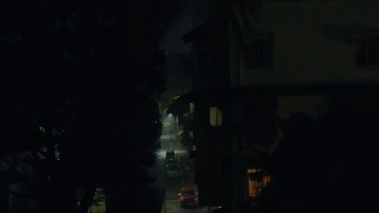 An eerie and suspenseful shot of an Indian street at night where darkness shrouds the surroundings and faint streetlights struggle to pierce the ominous atmosphere