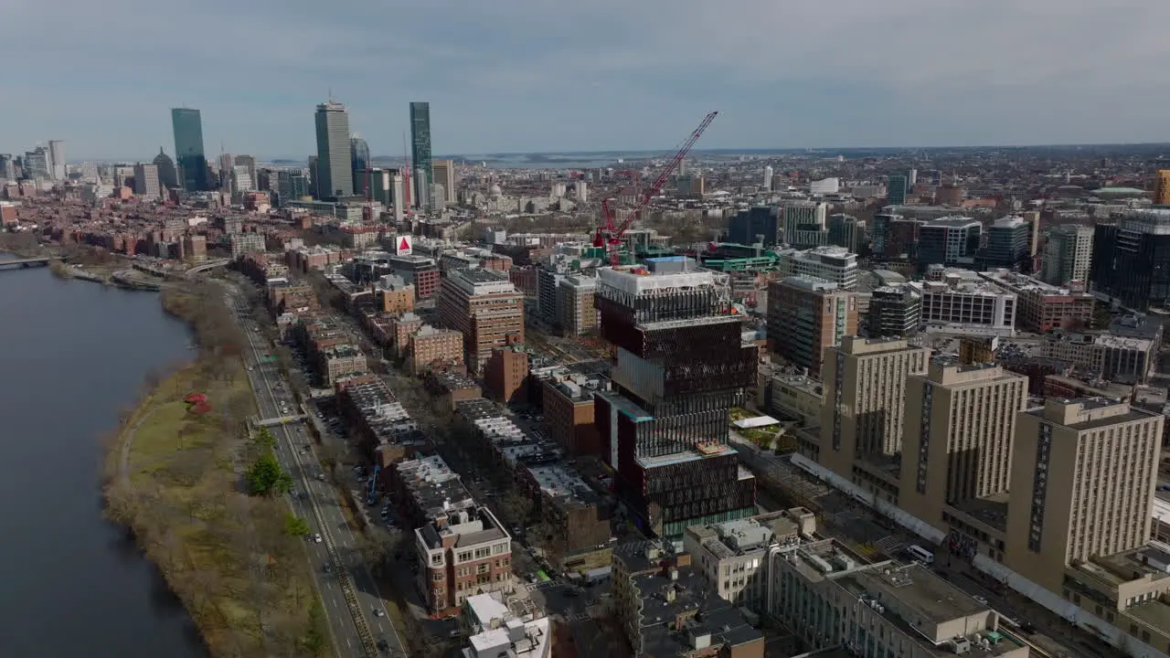 Imágenes Aéreas Del Sitio De Construcción Del Edificio Futurista De La Facultad De Computación Y Ciencias De Datos Paisaje Urbano De Fondo Boston Estados Unidos