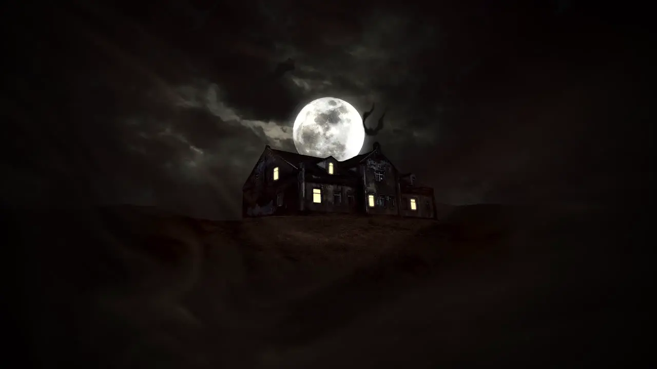 Mystical horror background with the house and moon 1