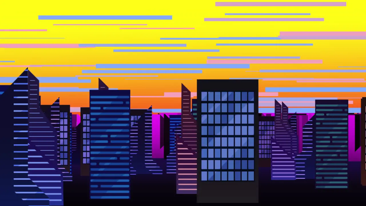 Cartoon animation background with motion clouds and buildings 9