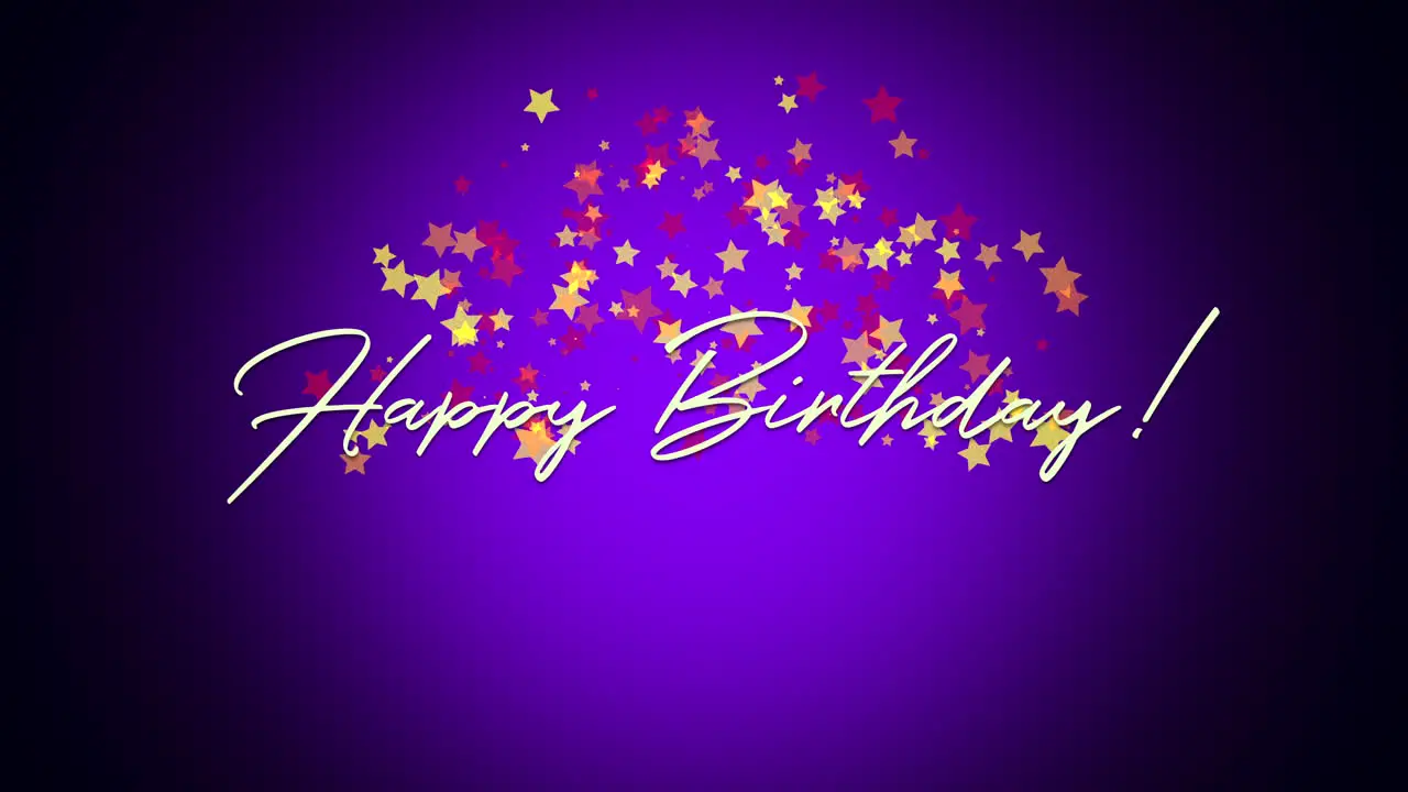 Animated closeup Happy Birthday text on purple background