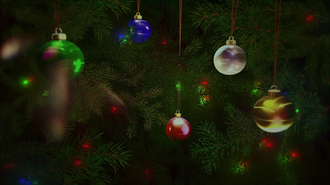 Animated closeup colorful balls and green tree branches 1