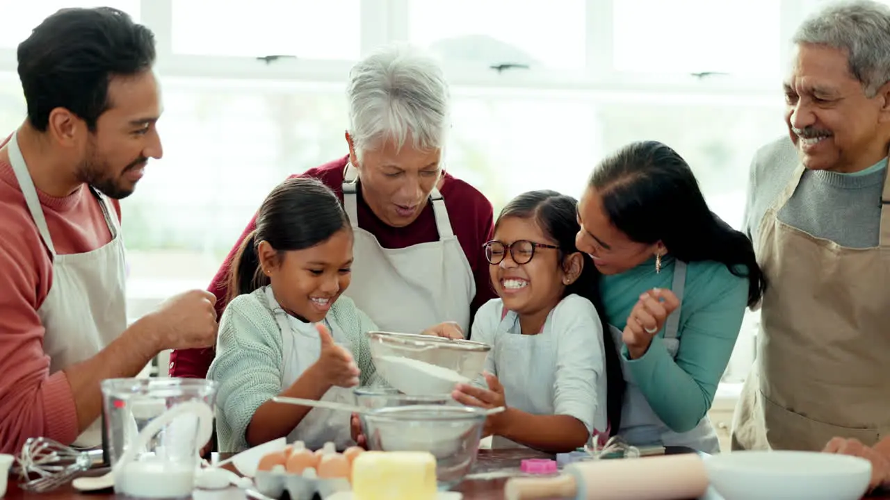 Grandparents kids and family baking in the house