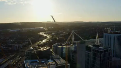 Drone Shot Orbiting Crane In Cardiff City Centre 02