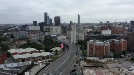 Drone Shot Panning Across Buildings In Manchester City Centre