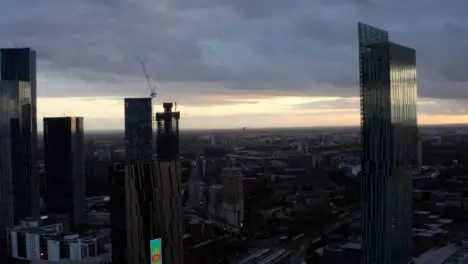 Drone Shot Orbiting Manchester Skyscrapers 17