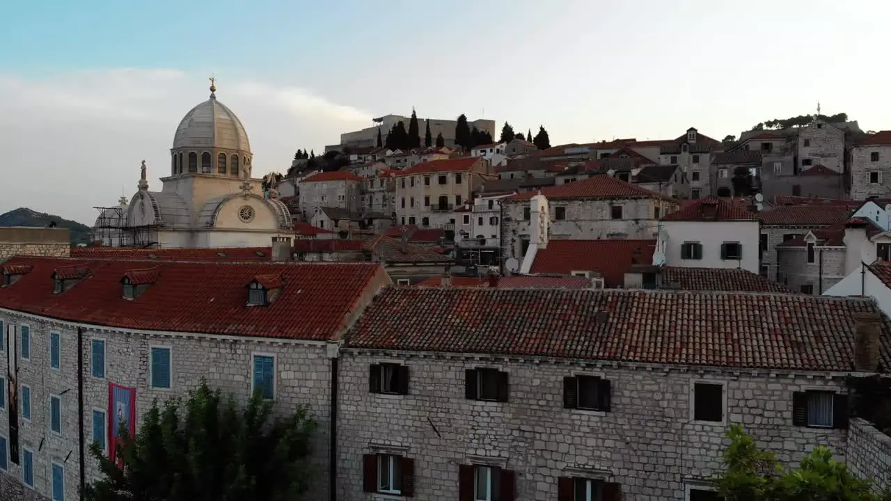 Cathedral in Sibenik Croatia Drone shot during sunrise