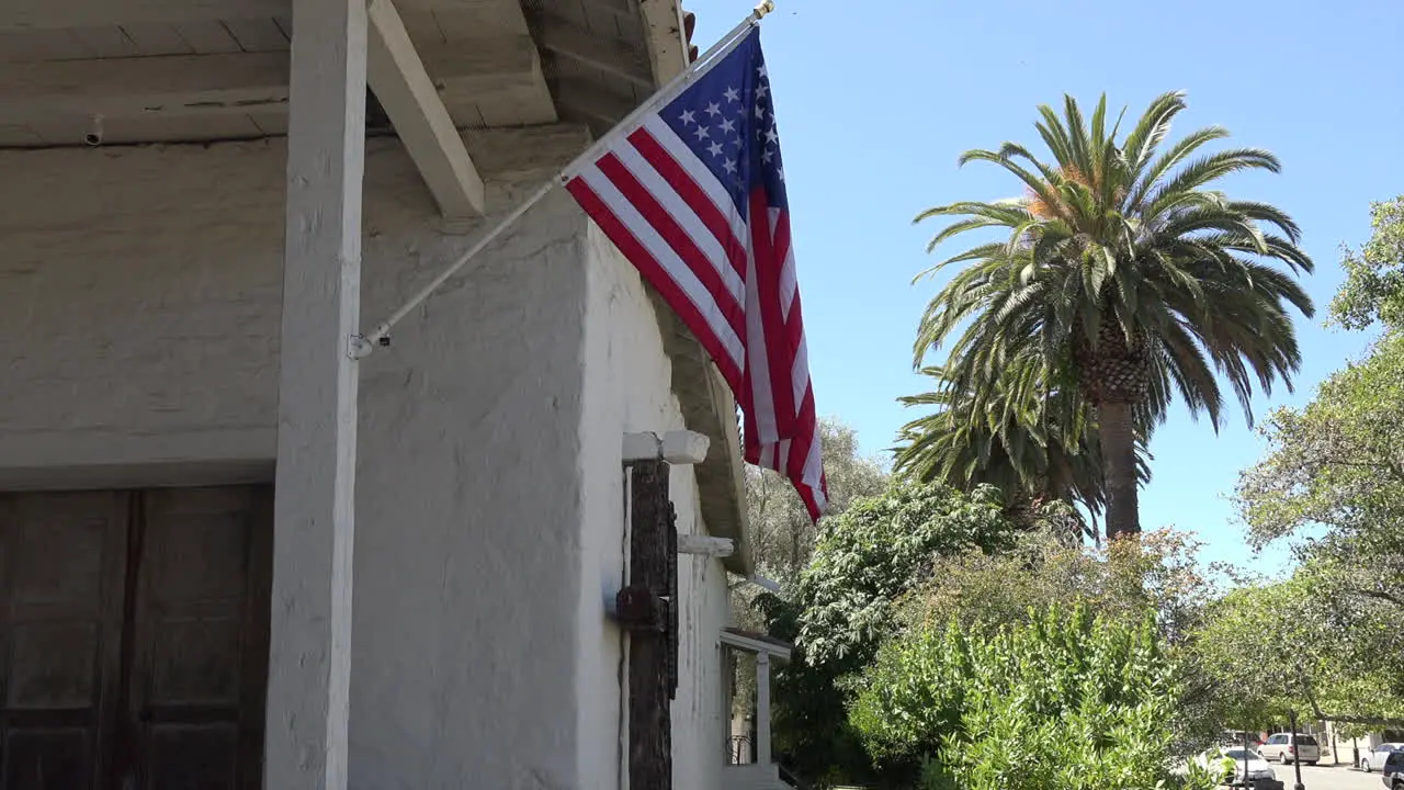 California Fremont Mission San Jose Building With Flag Tilt And Zoom