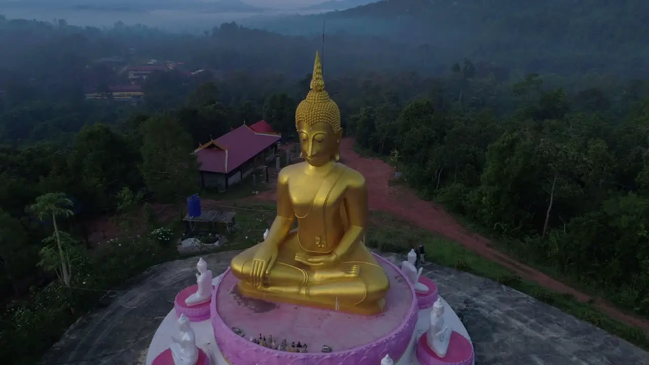 Aerial Huge Budda Drone Orbit Statue Towering Mountians Laos Thailand