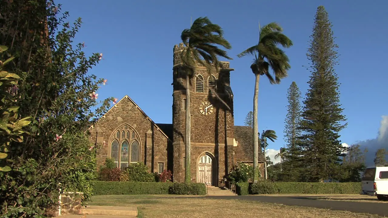 Stone church and palm trees Maui