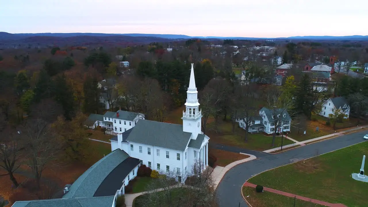 Aerial Beautiful Church Connecticut New England Trees Midwest Town Drone