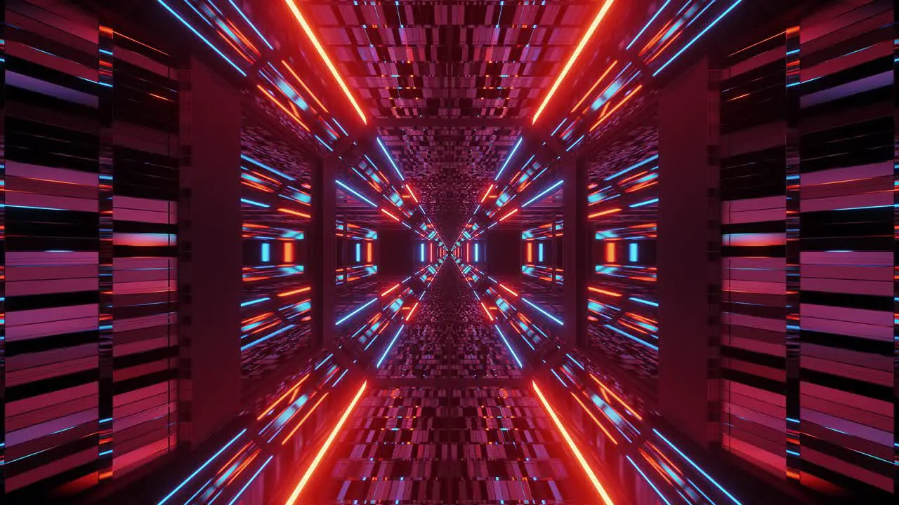 Space Travel in Kaleidoscope Tunnel of Light Beams with Reflections 3D Graphic