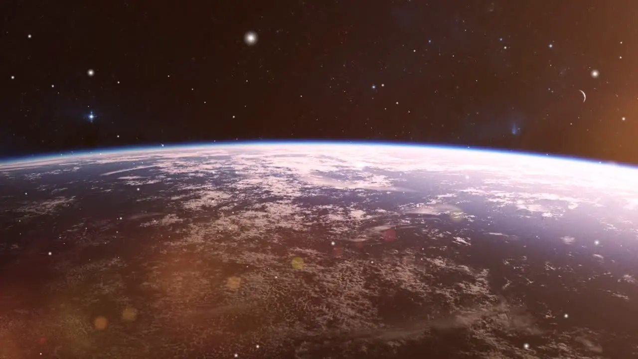 the earth's moving surface is visible from space as well as the bright rays of the sun