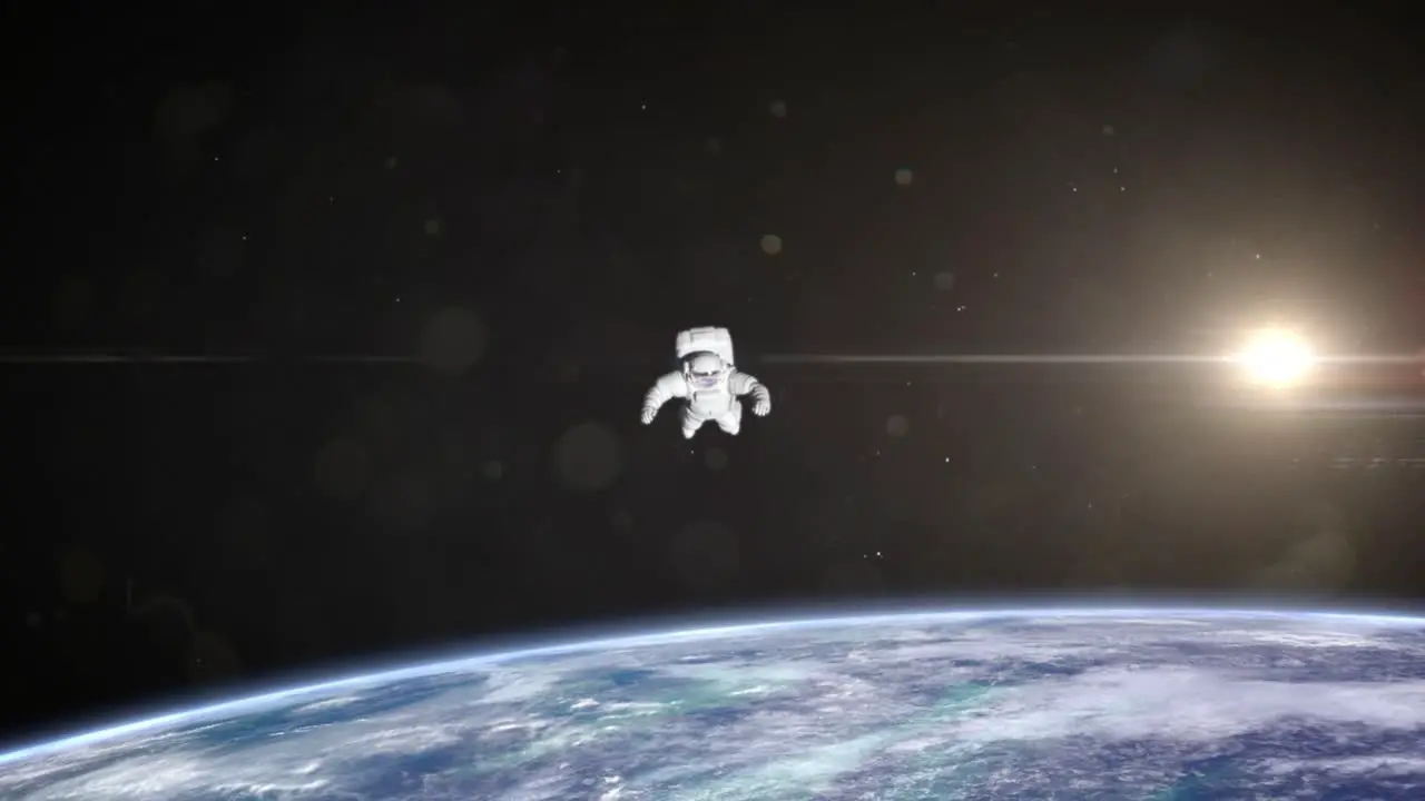 Astronaut Floating in Space Looking at Earth 3D Animation 4K