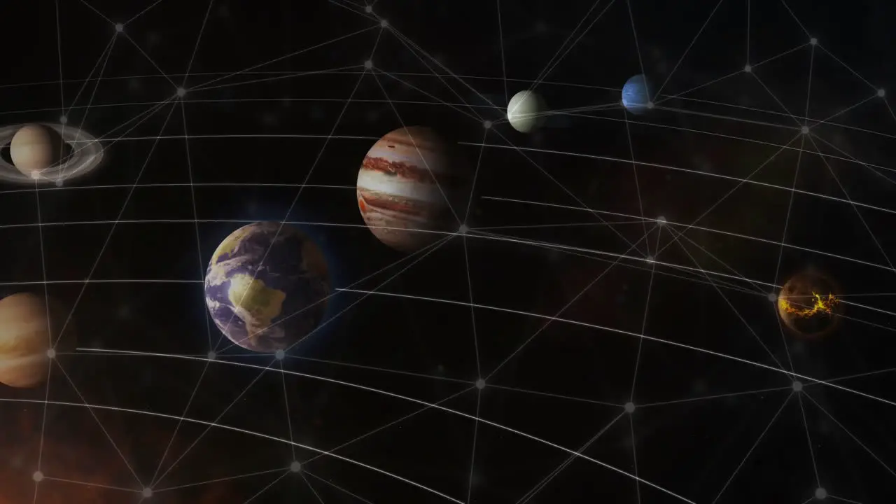 Animation of network of connections over planets