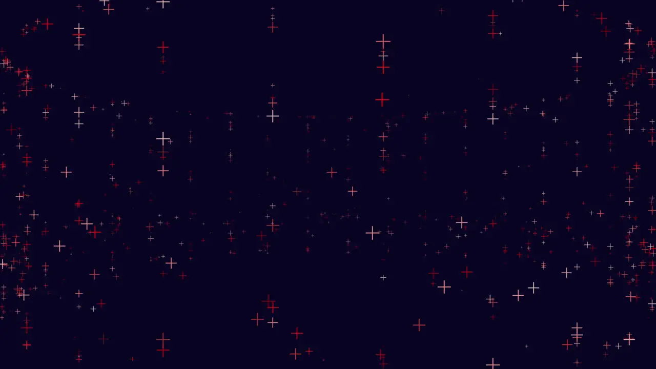 Flying futuristic neon small crosses in dark galaxy