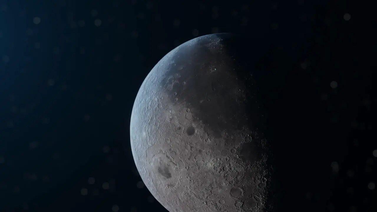 3D Animation of the Moon in space with a shallow depth of field