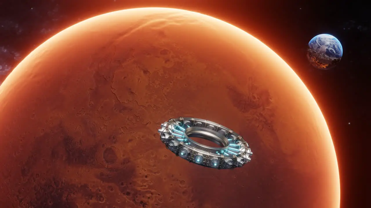 View of Mars earth and spaceship