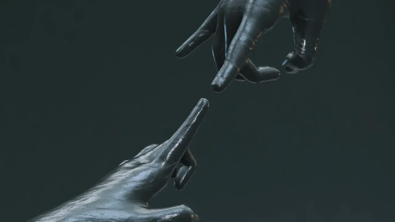 Dark stone hands touching creativity