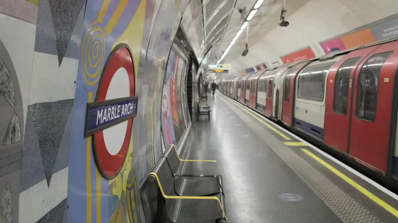 Marble arch roundel London underground central line tube leaving station