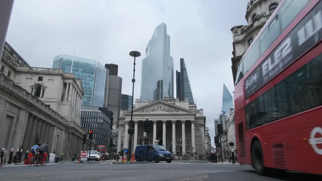 Busy London Bank junction on a cloudy day central business district