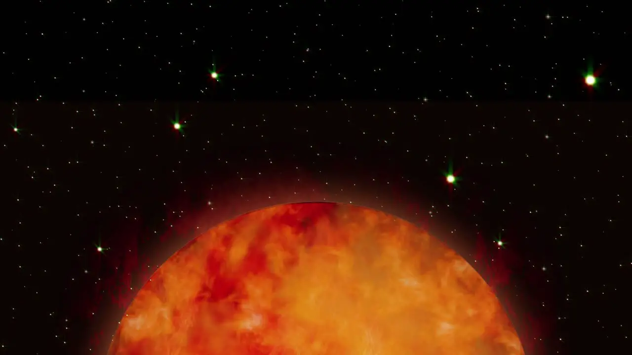 Sun star in outer space with flames and solar flares slow movement towards the sun