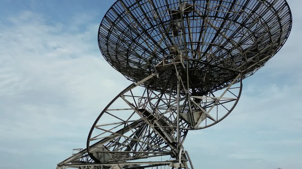 Aerial shot of the modern radiotelescope antenna at the Mullard Radio Astronomy Observatory in Cambridge UK