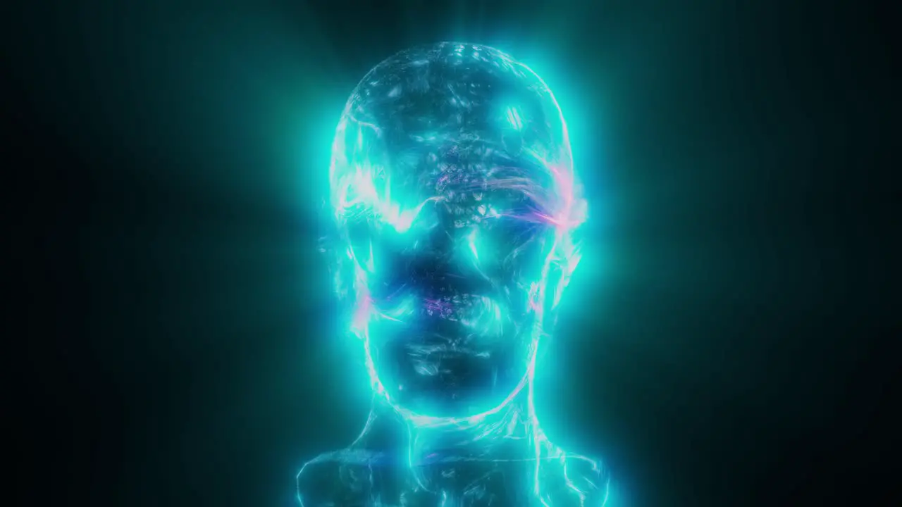 rotating human blue particle head animation