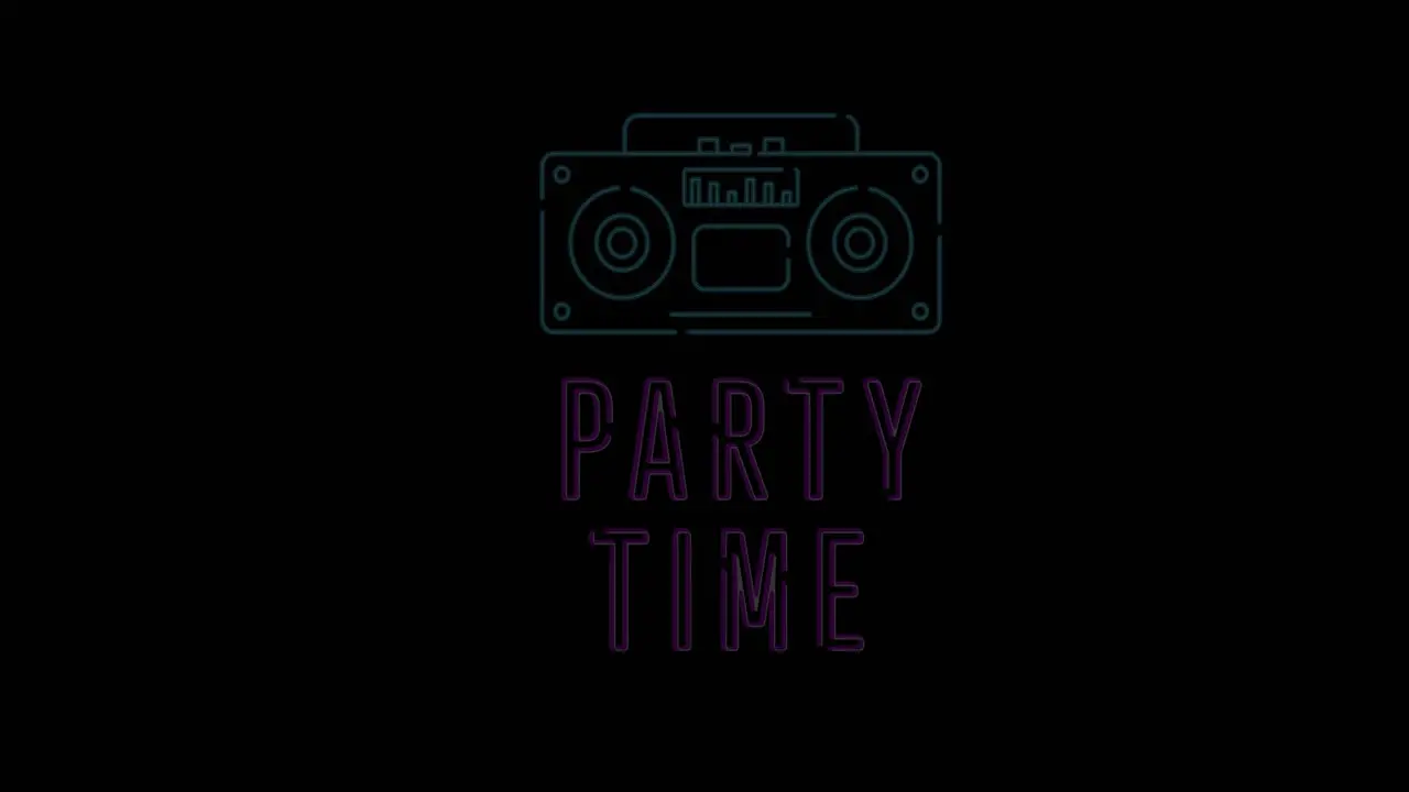 Animation of party time text over black background