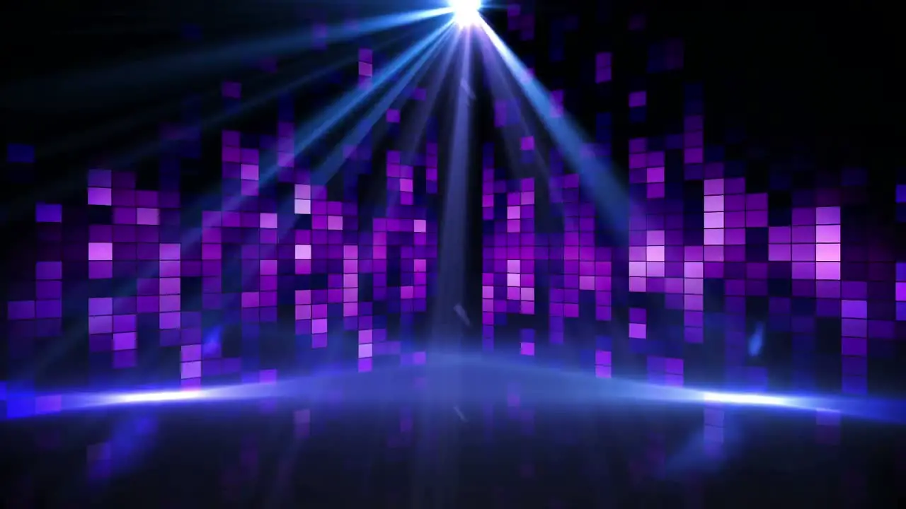 Animation of red light trails spotlights and purple graphic music equalizer