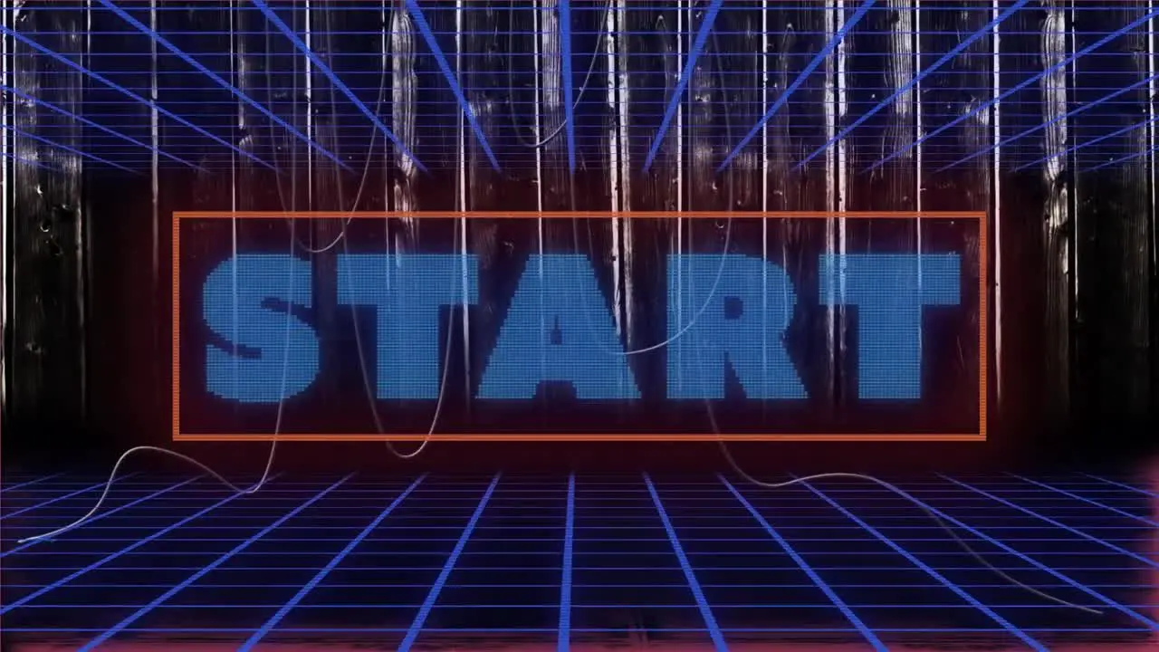 Animation of start text over neon lines on black background