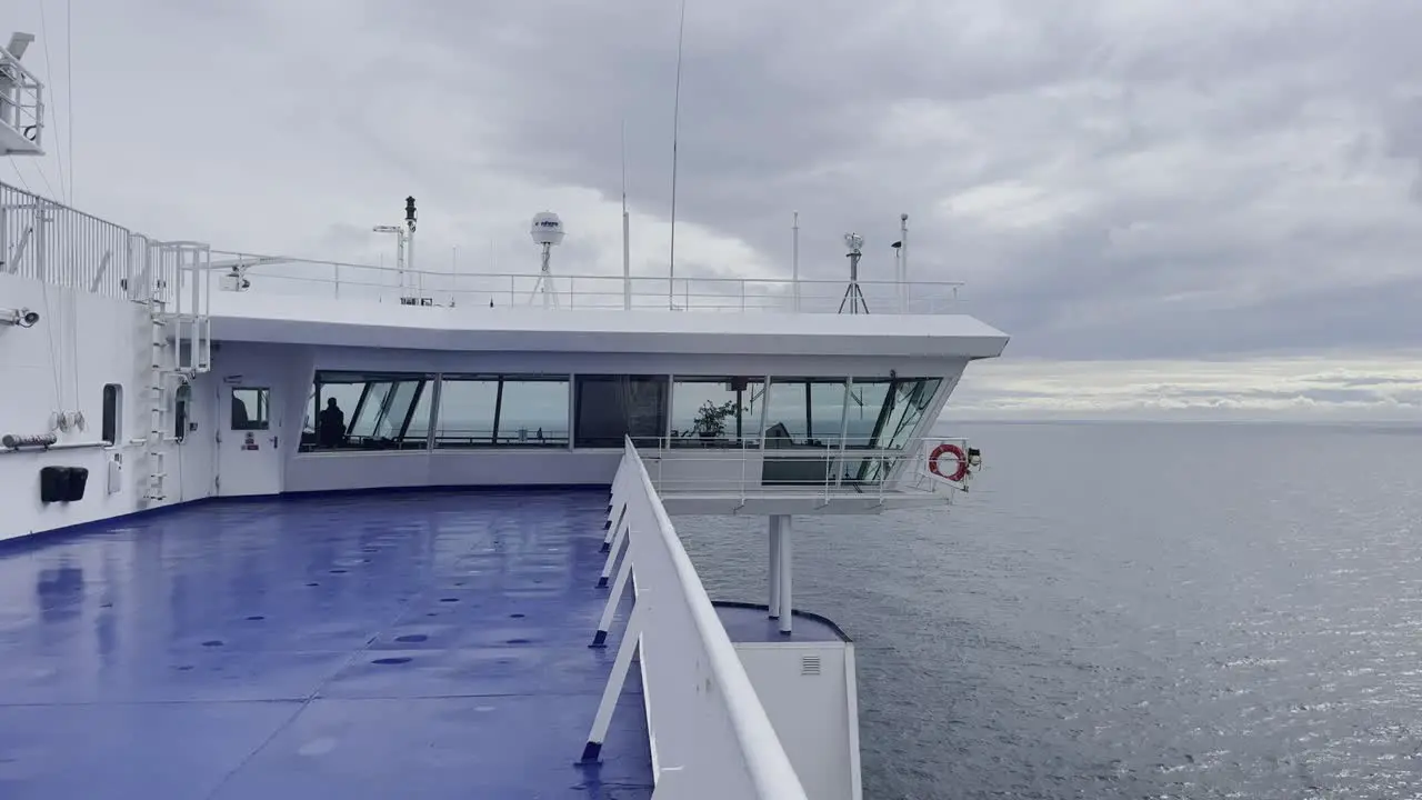 Car ferry with empty deck in Europe on the sea