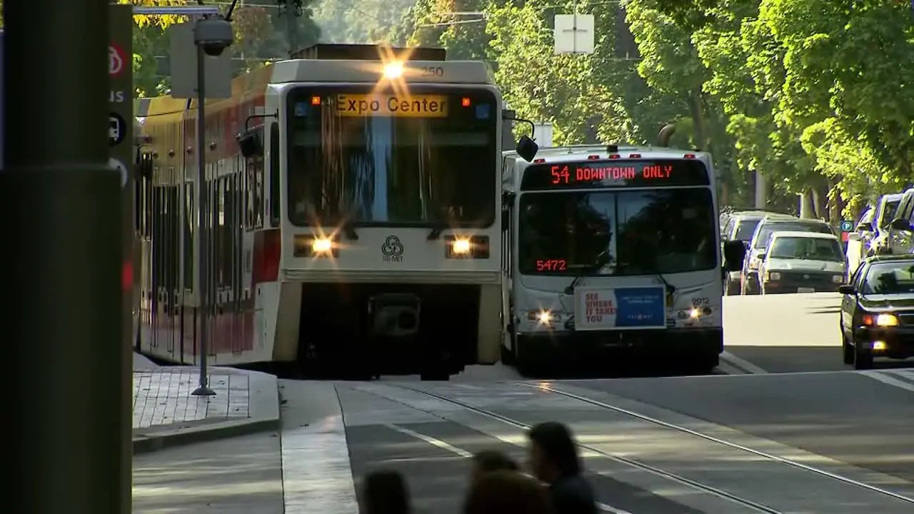 TRIMET MAX TRAIN IN DOWNTOWN PORTLAND OREGON