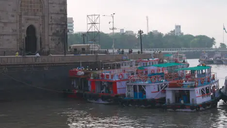 Ferry Boats Docked By The Gateway Of India In Mumbai