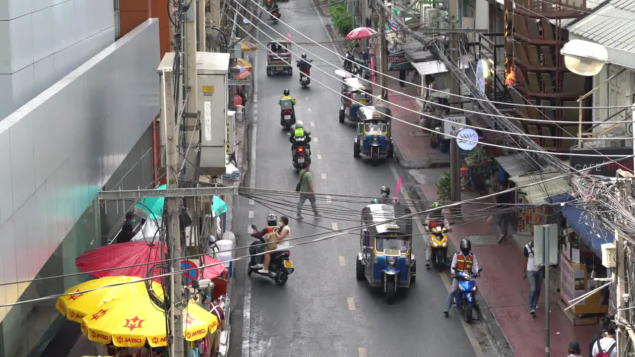 High angle view of motorbikes at Soi Sala Daeng 1 Si Lom Bangkok