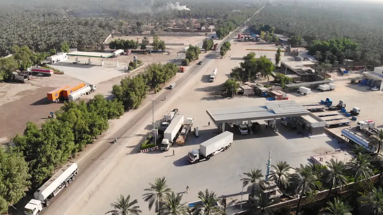 Aerial View Of Fuel Gas Station Beside Road In Khairpur