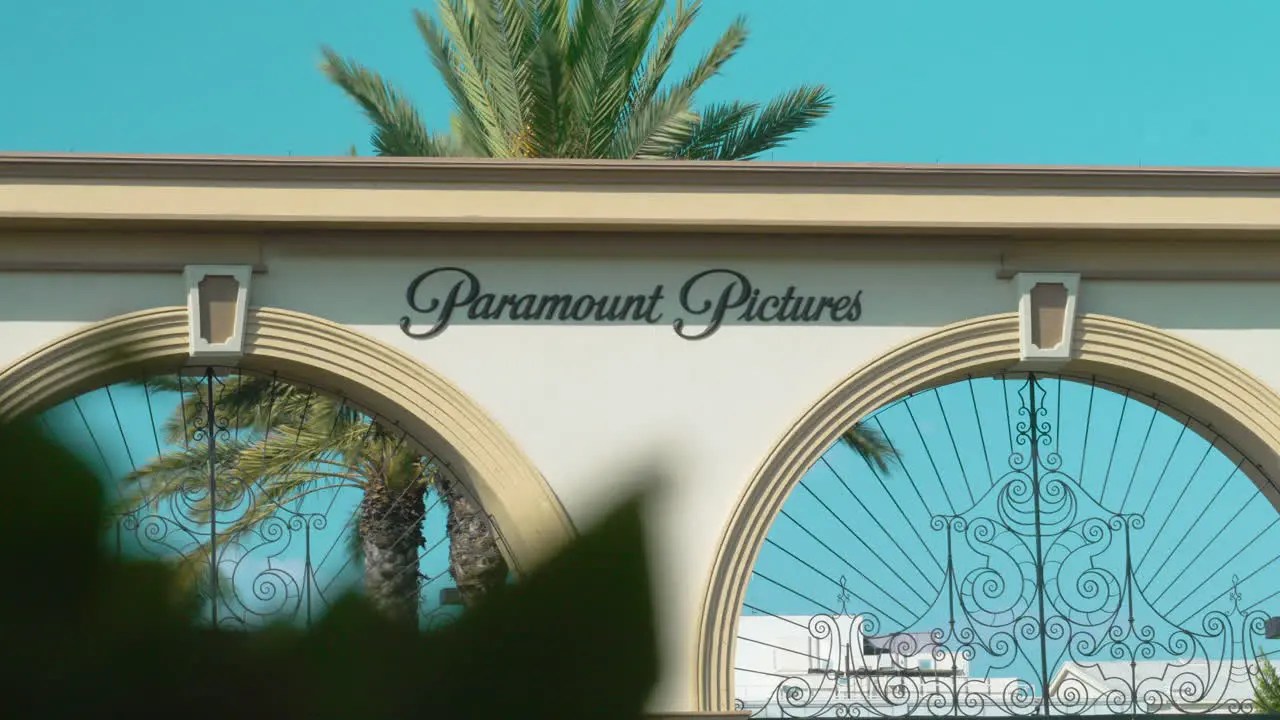 A Closeup Timelapse of the Paramount Pictures Gates at Daytime with Traffic