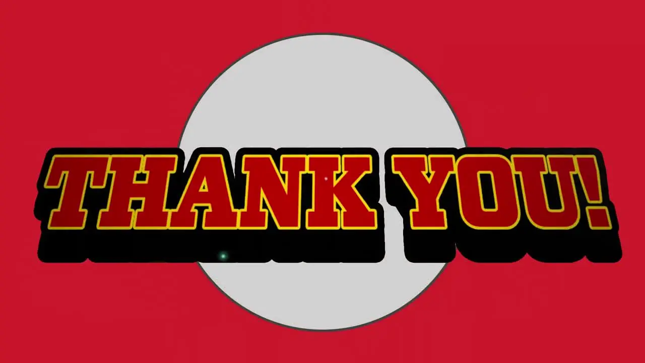 Animation of thank you over grey circle on red background