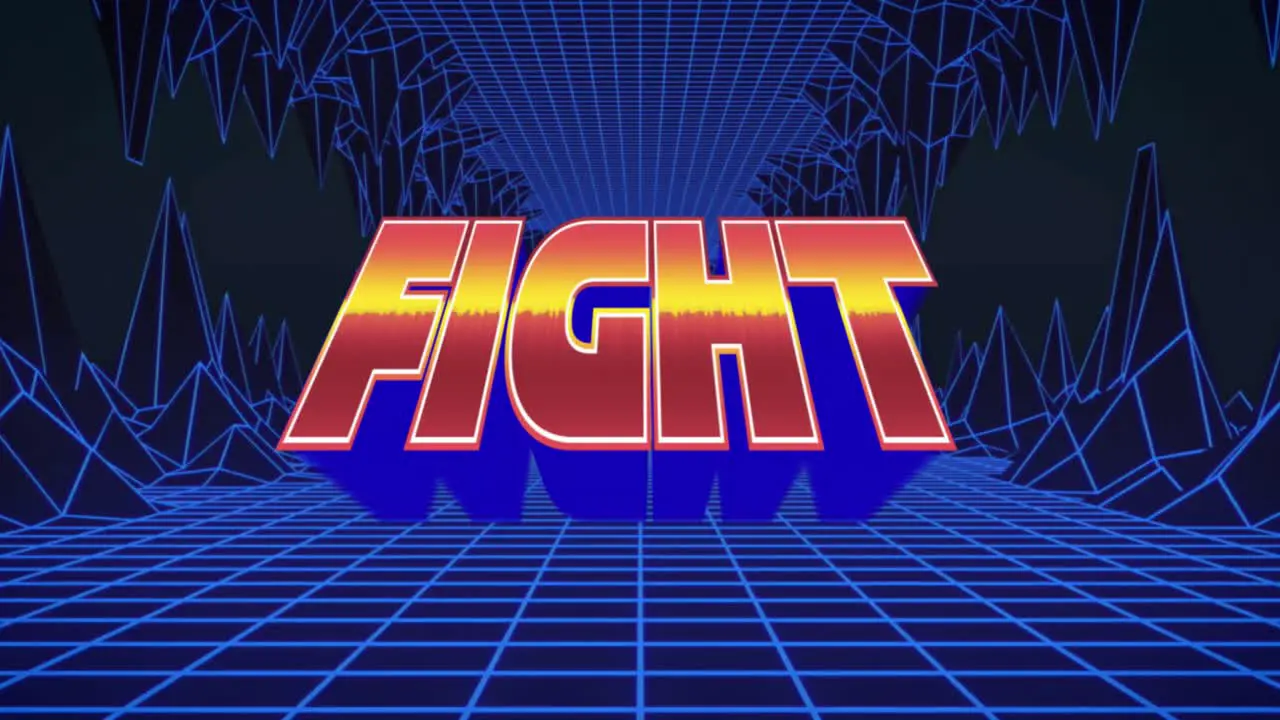 Animation of fight text over blue lines on black background