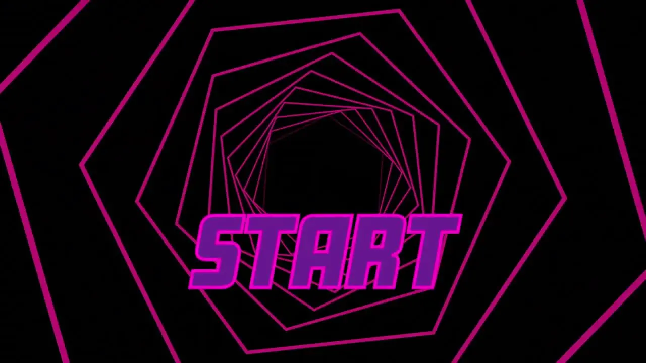 Animation of start over pink hexagons rotating on black background