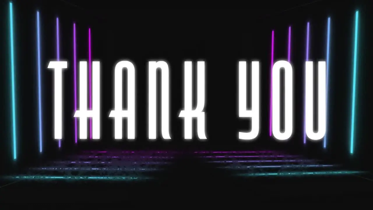 Animation of thank you text over neon lines on black background